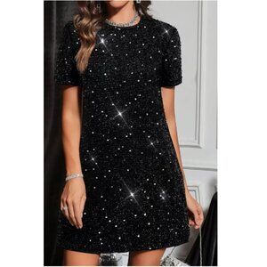 Emery Rose Elegant Black Sequin Short Sleeve Mini Dress Size Small NWT